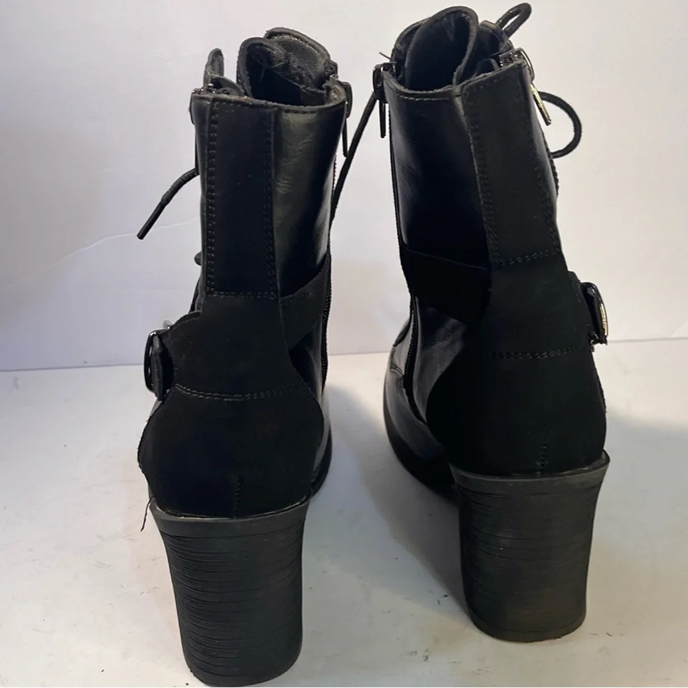 Pierre Dumas Ravenna-19 Black Side Zipper Buckle Lace Up Ankle Boots Women - Picture 6 of 12